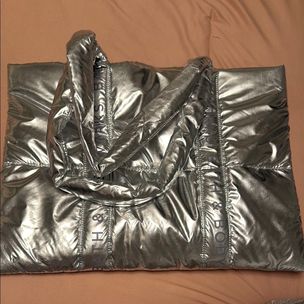 Bath and body Metallic Silver Puffer Tote Bag - Women's Shoulder Bag